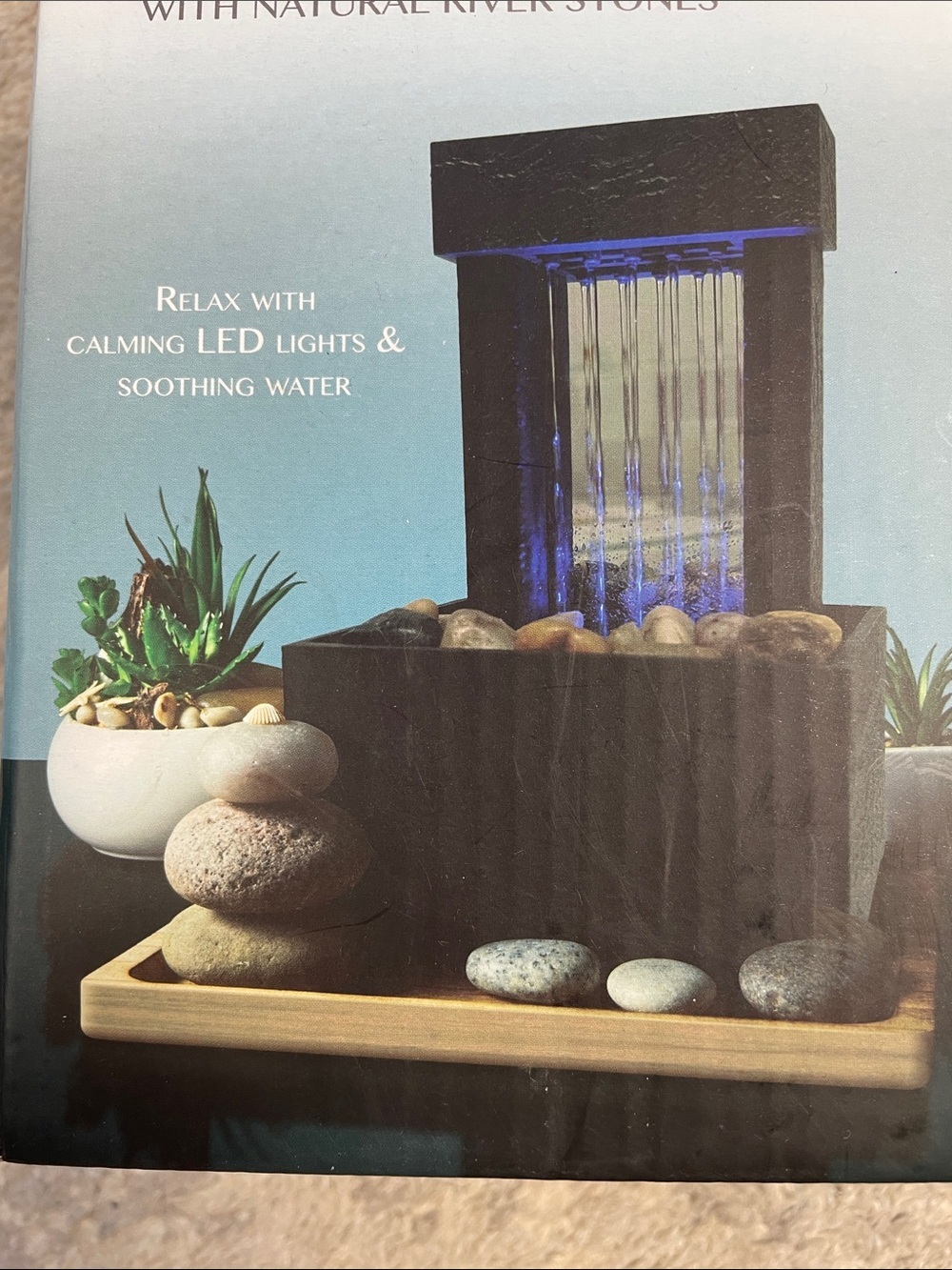 NIB LED Zen Fountain Soothing Water River Stones Battery Operated